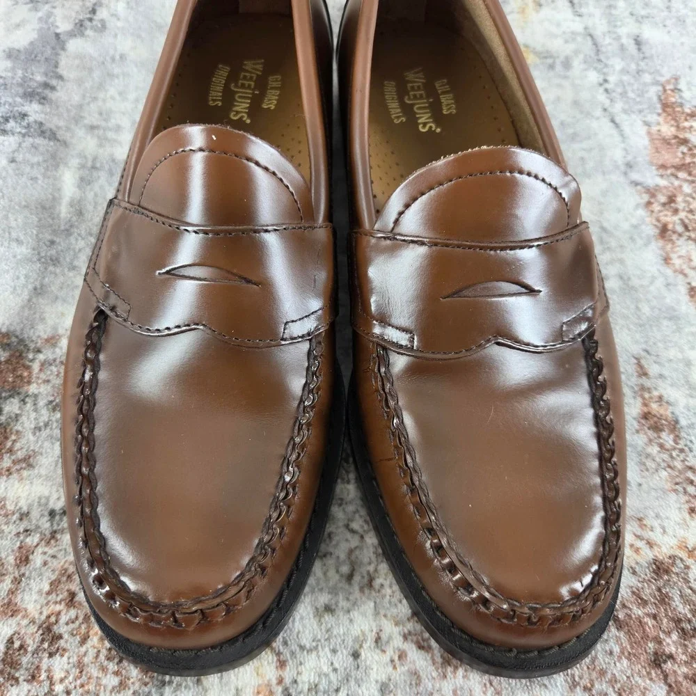 GH Bass Logan Weejuns Penny Loafers Mens 9.5 D Wide Brown Leather Slip On